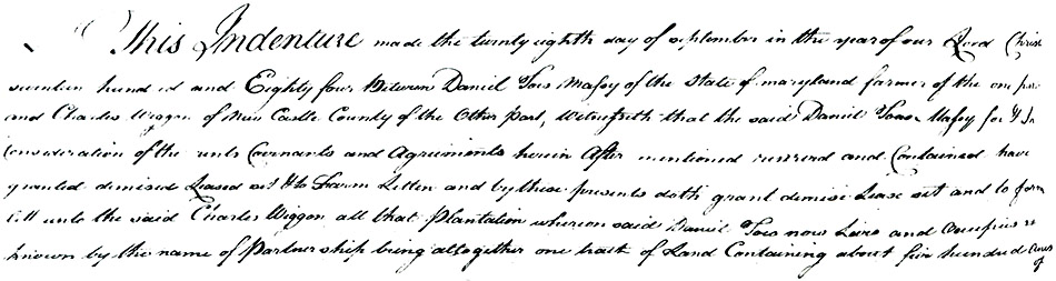 Maryland Land Records, Kent County, Daniel Toas Massey to Charles Wiggon, March 18, 1784