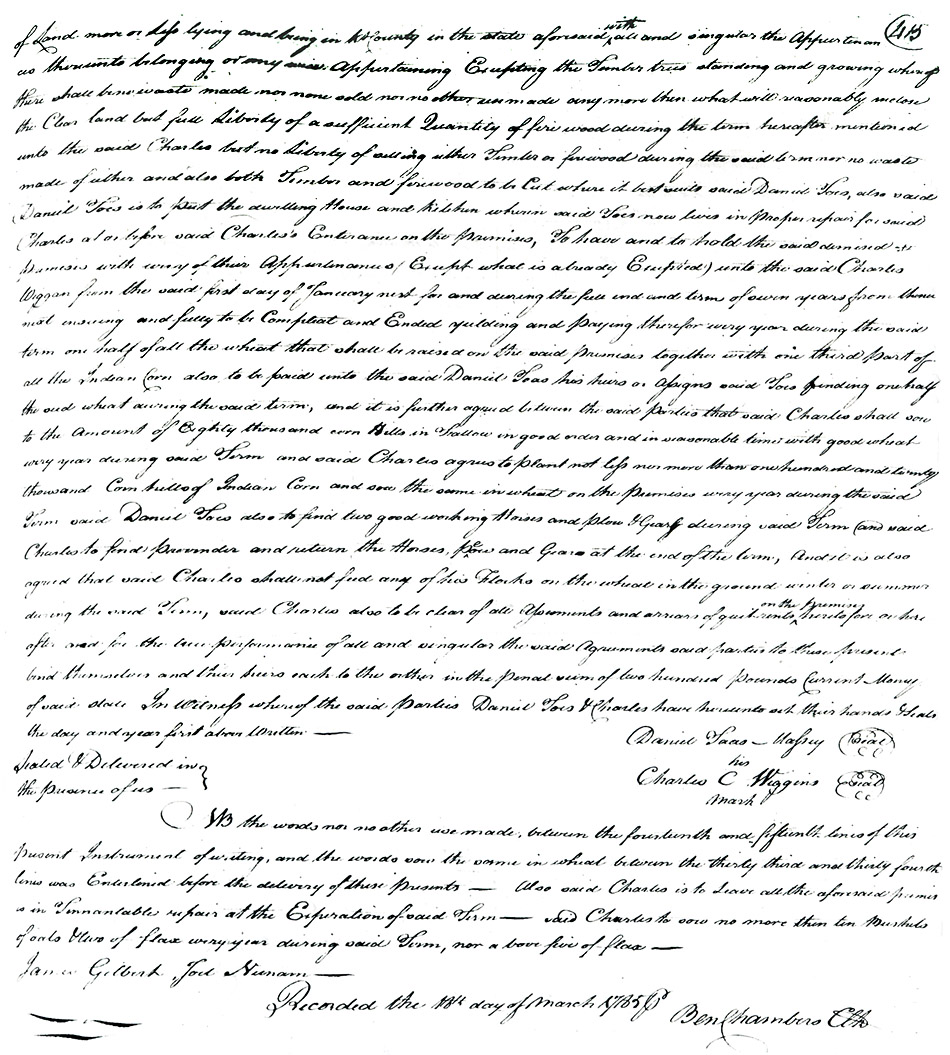 Maryland Land Records, Kent County, Daniel Toas Massey to Charles Wiggon, March 18, 1784