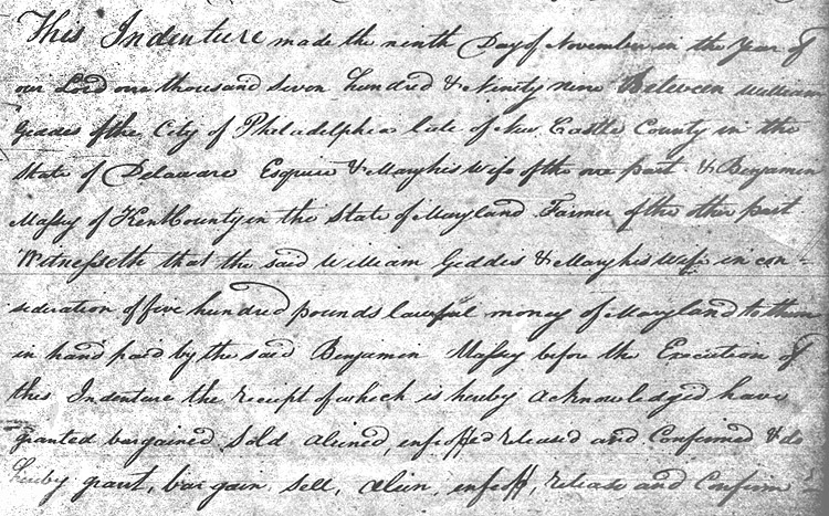 Maryland Land Records, Kent County, William Geddes to Benjamin Massey, February 20, 1801