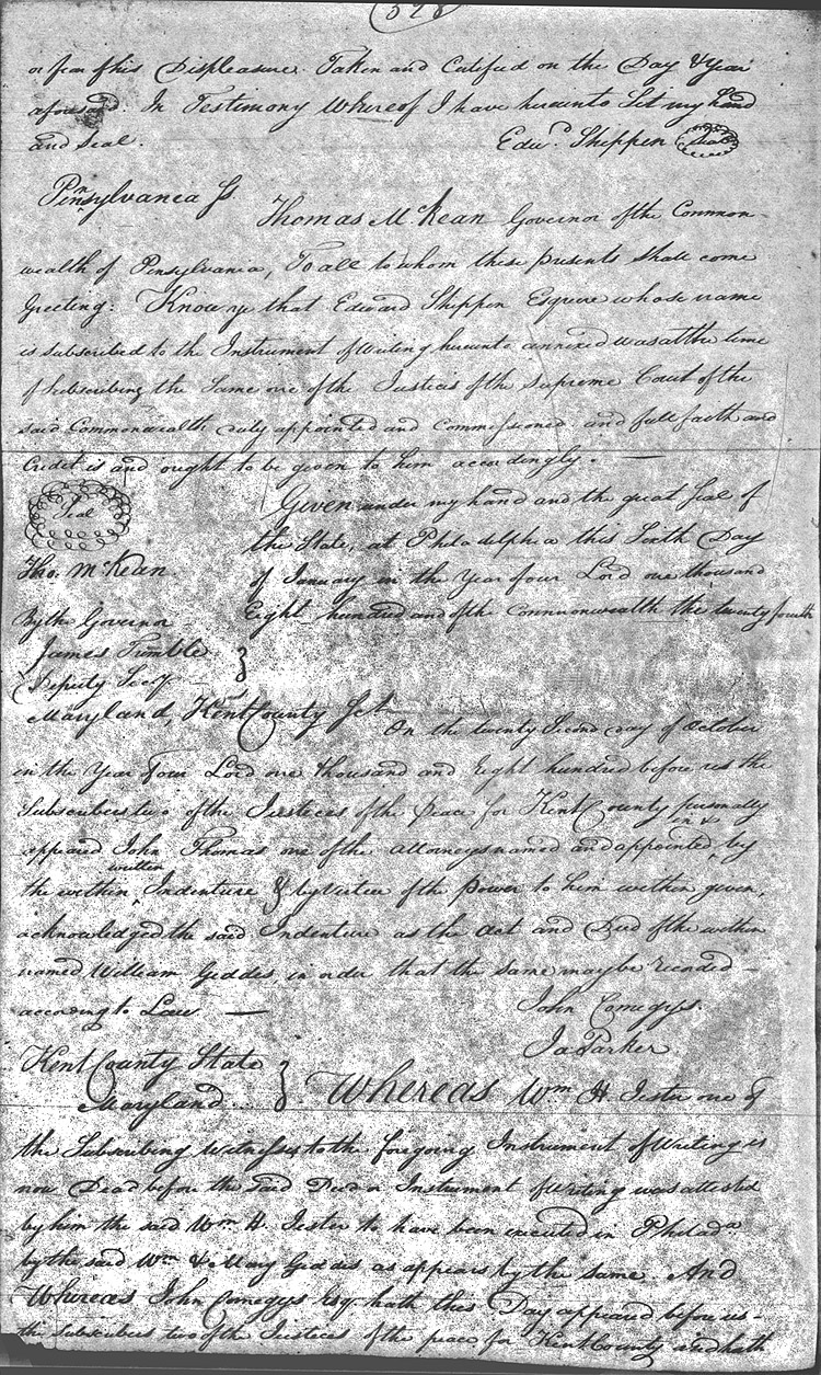 Maryland Land Records, Kent County, William Geddes to Benjamin Massey, February 20, 1801