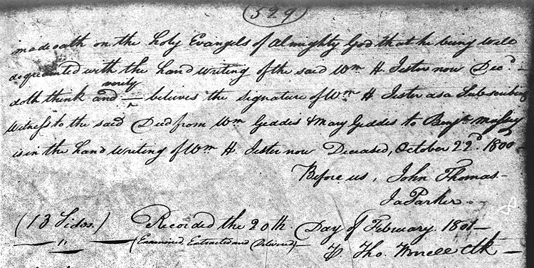 Maryland Land Records, Kent County, William Geddes to Benjamin Massey, February 20, 1801