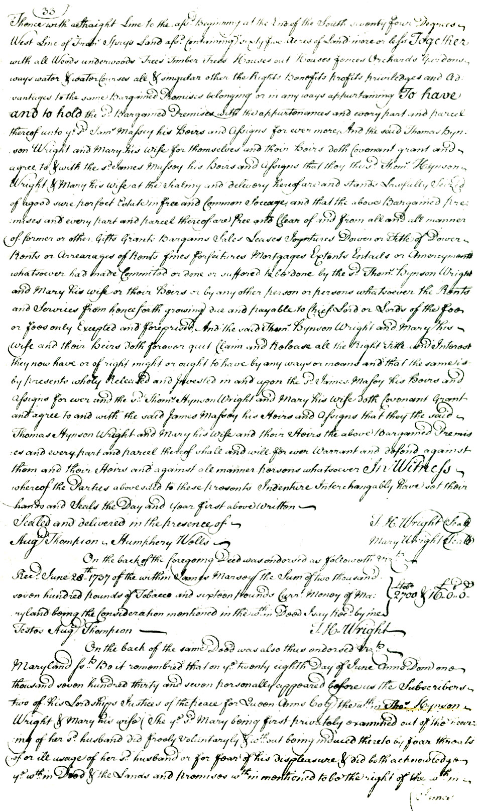 Queen Anne's County, Maryland: Thomas Hynson Wright to James Massey, June 28, 1737