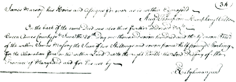 Queen Anne's County, Maryland: Thomas Hynson Wright to James Massey, June 28, 1737