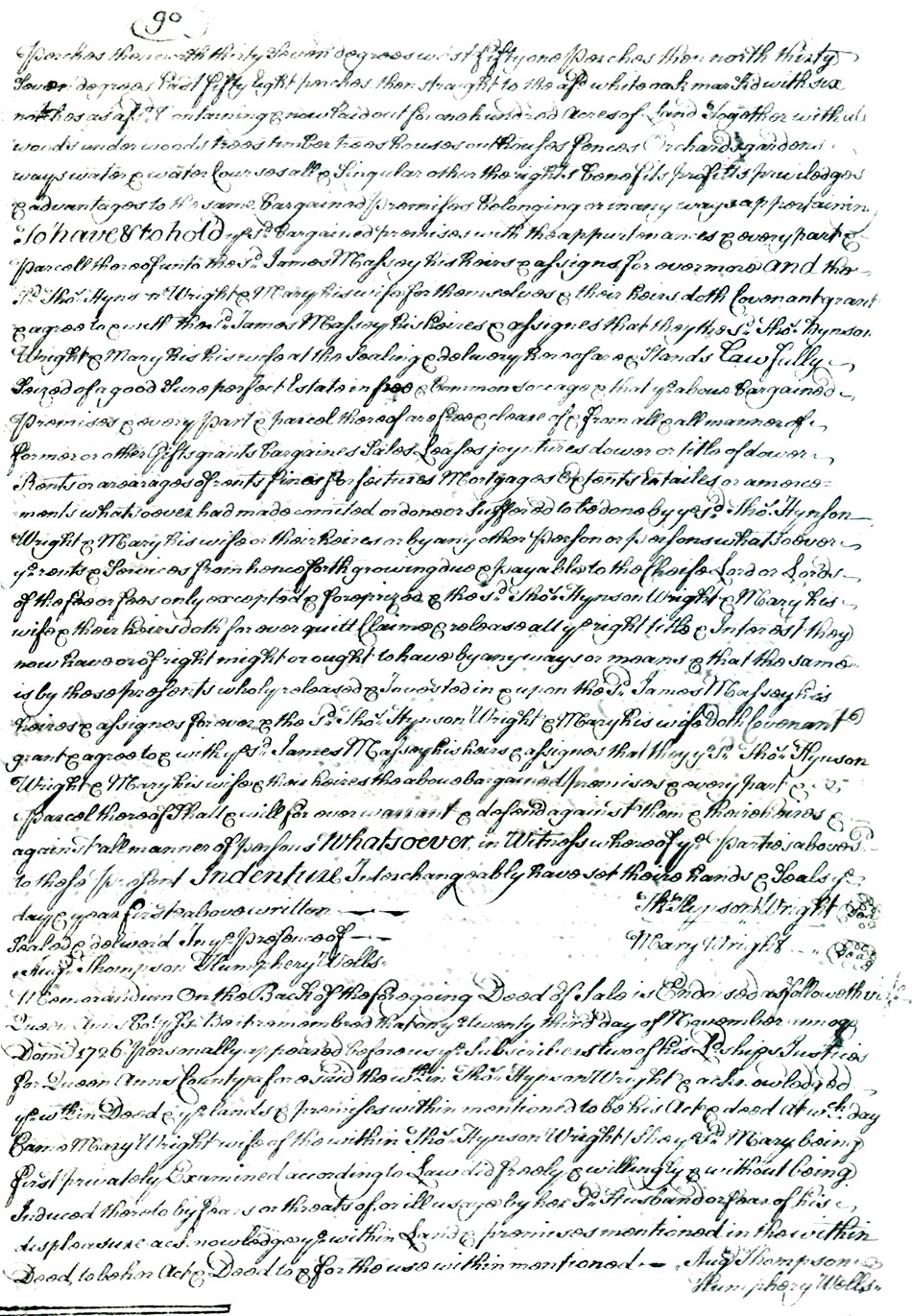 Queen Anne's County, Maryland Land Records: Thomas Hynson Wright to James Massey, November 24, 1726