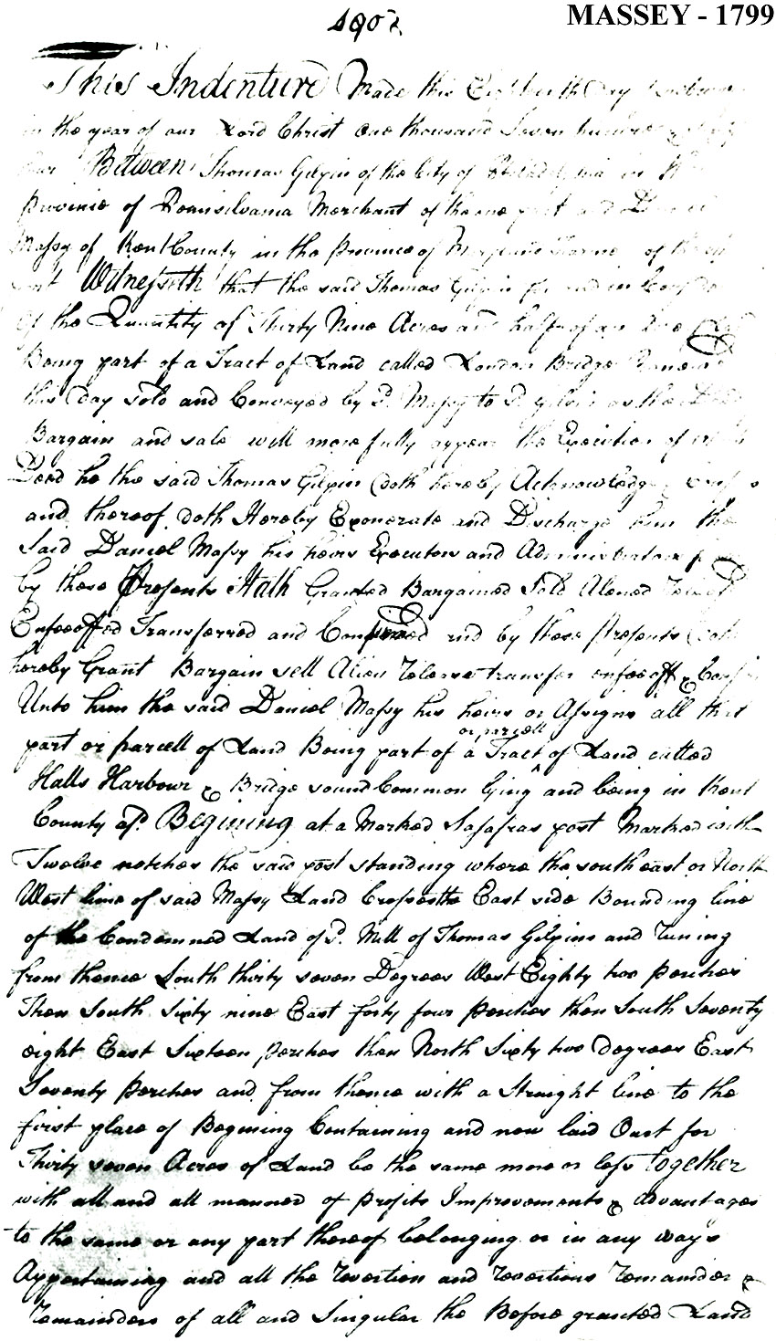 Maryland Land Records, Kent County, Thomas Gilpin to Daniel Massey, March 5, 1764
