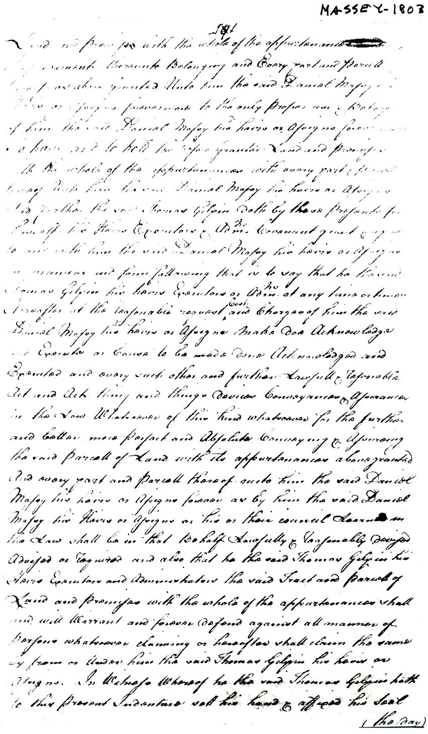 Maryland Land Records, Kent County, Thomas Gilpin to Daniel Massey, March 5, 1764