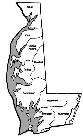 Map of Maryland's Eastern Shore Counties