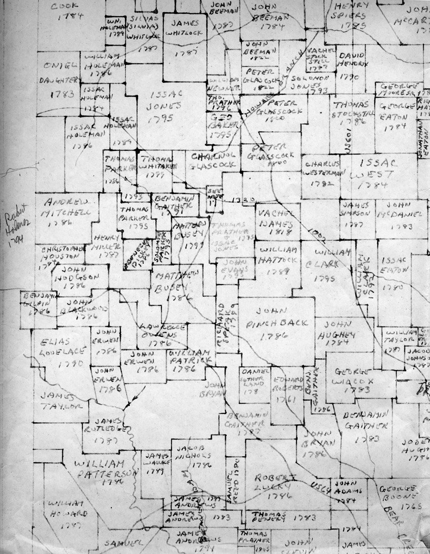 Map of Davie County, North Carolina land grants, 1786-1796