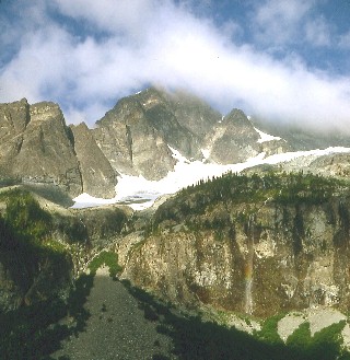 Looking across the prominent talus slope at the buttress of Bonanza Peak September 1968