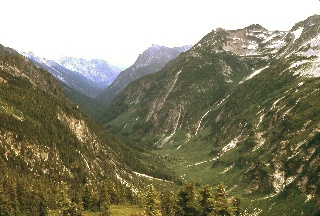 Looking into the U-shaped glaciated valley east of Whatcom Pass September 1968