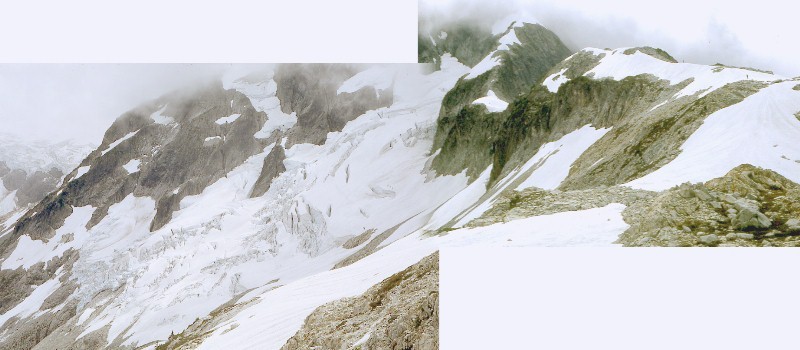 Challenger Glacier - Climbers crossing above crevasse September 1968