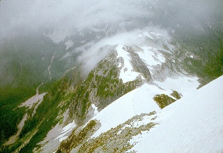 Looking back down the Whatcom Peak climbing route September 1968