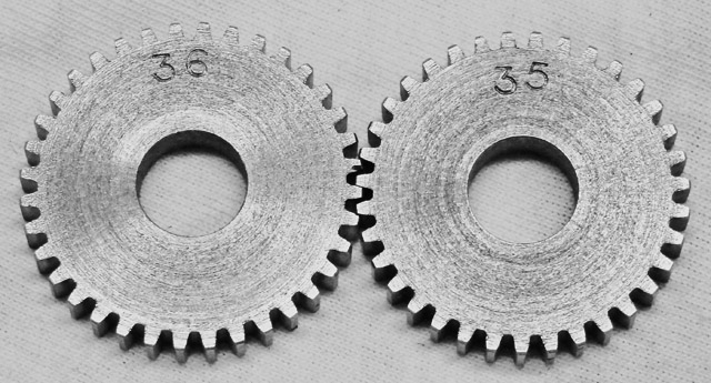 35-tooth gear and 36-tooth gear side by side