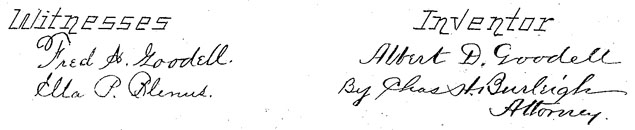 Signatures of the witnesses, inventor, and attorney