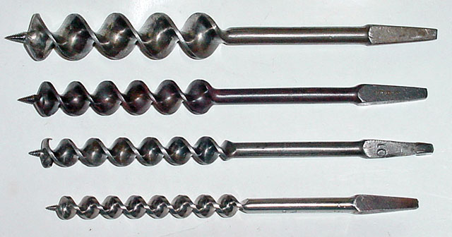 Four James Swan Cook patent auger bits