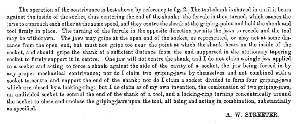 A.W. Streeter's claims expressed in US Patent 61,113