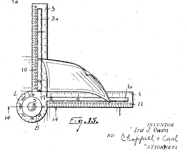 Advertising rule protractor combination tool patented by Ira J