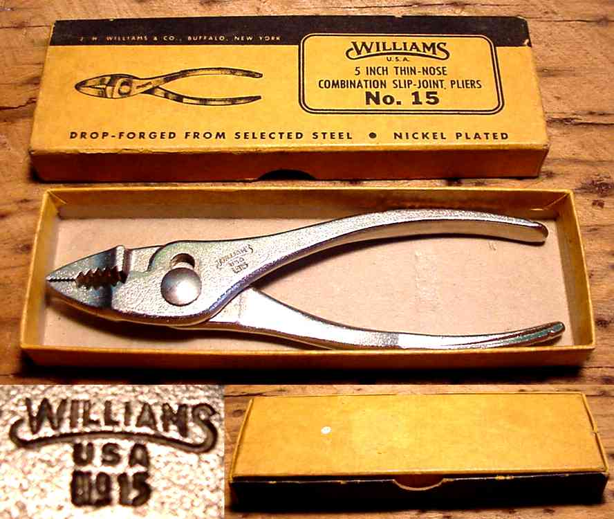 J.W. Williams No. 15 thin nose combination slip joint pliers, 5 inch size, IOB